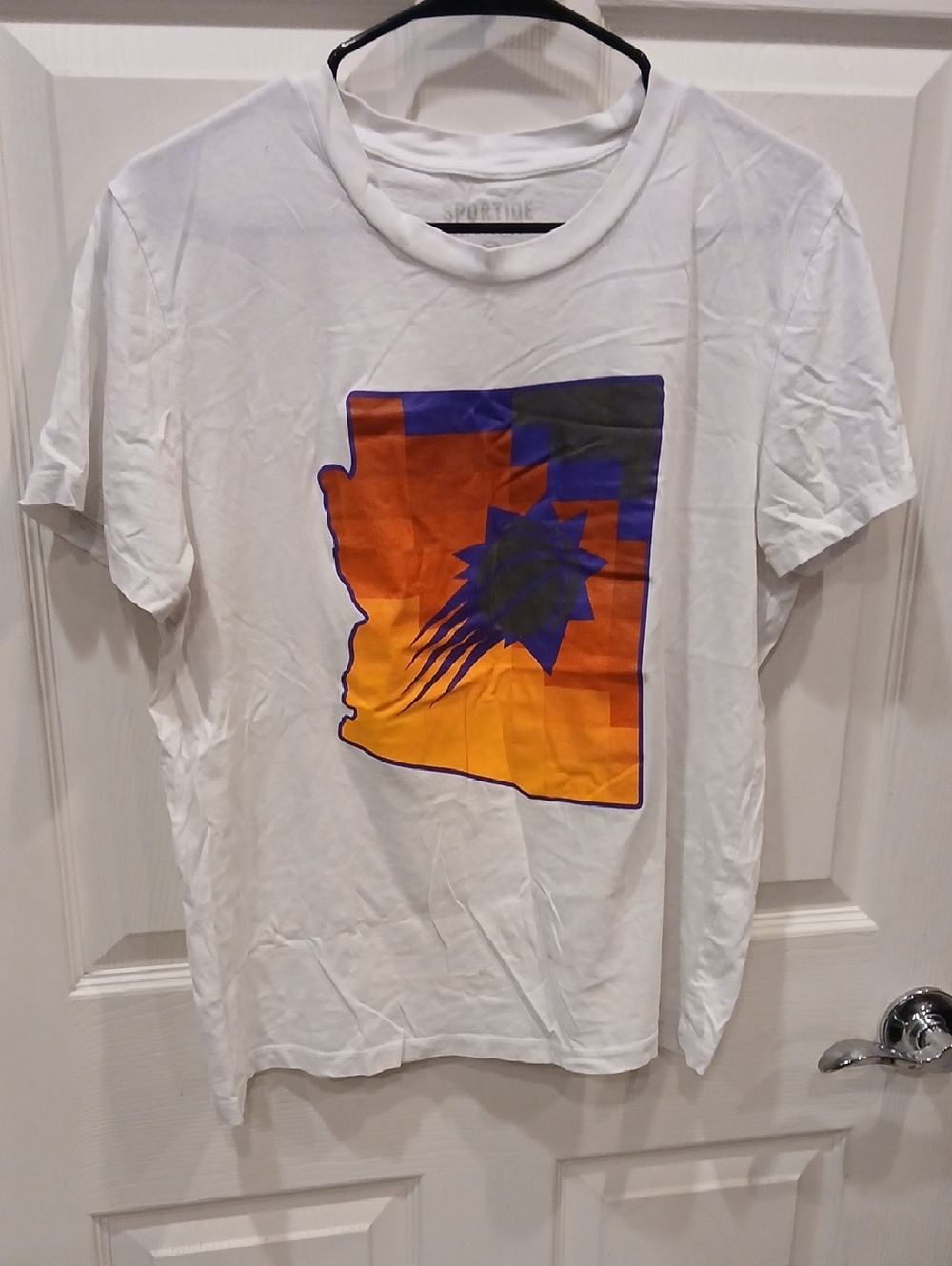 White Short-Sleeve Tee with Orange & Purple Arizona Graphic